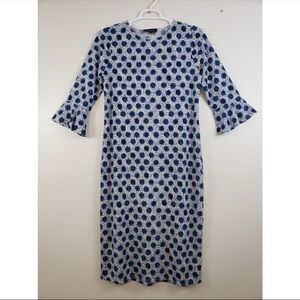 Eloquii Navy and White Patterned Long Sleeve Dress